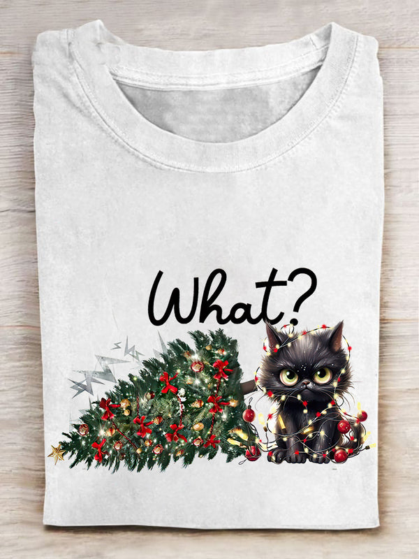 What? Funny Cat Printed Crew Neck Women's T-shirt