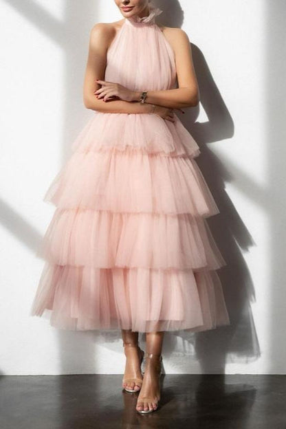 Blue Tiered Ruffle Mesh Party Dress