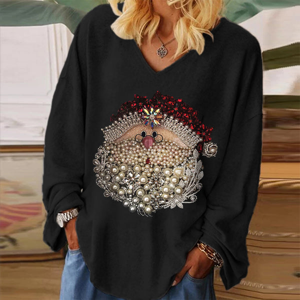 Cute Santa Claus Printed Women's V-neck T-shirt