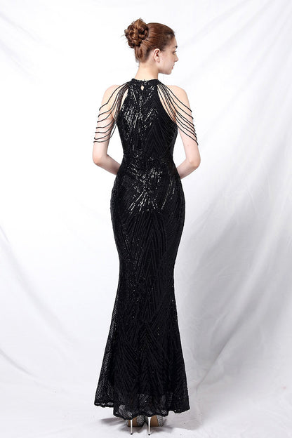 Sequin Halter Mermaid Maxi Party Dress
