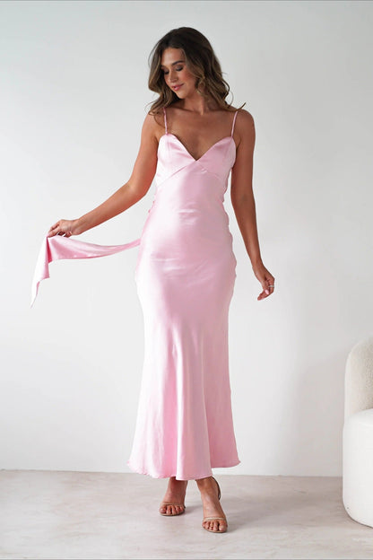 Satin Backless Tie Party Dress