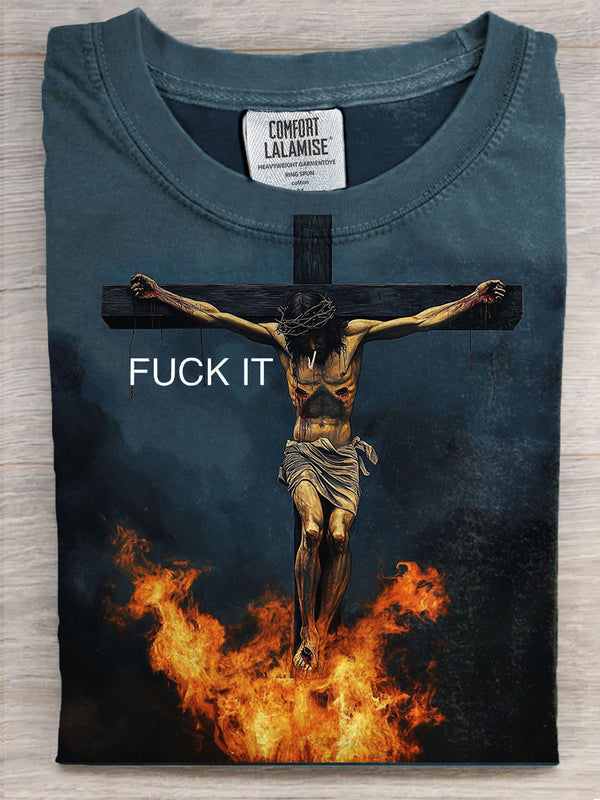 Jesus Fuck It Art Print Casual Short Sleeve T-shirt