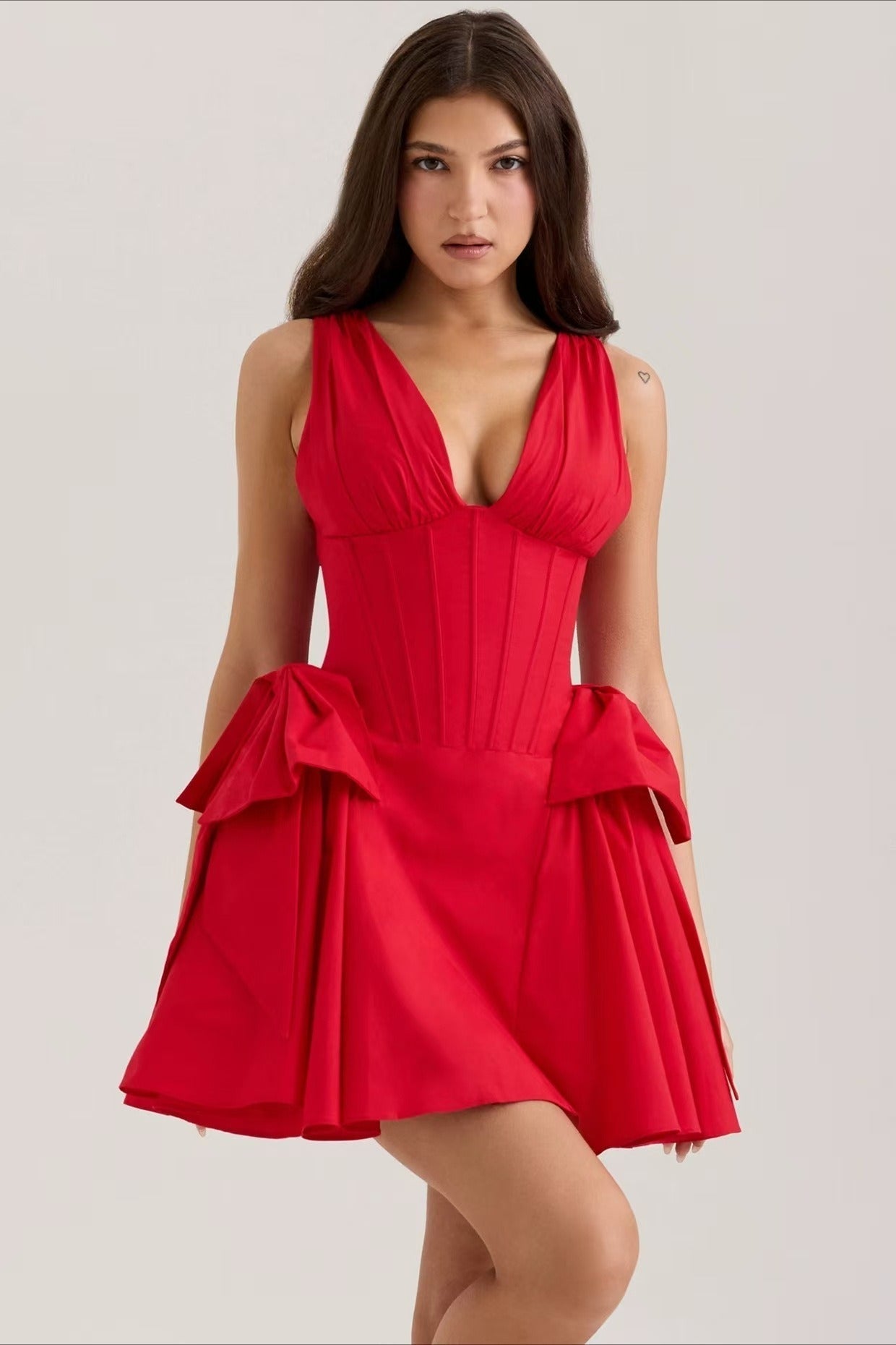 V-Neck Corset Puff Party Dress