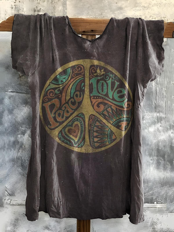Vintage Hippie Printed V-neck Women's T-shirt