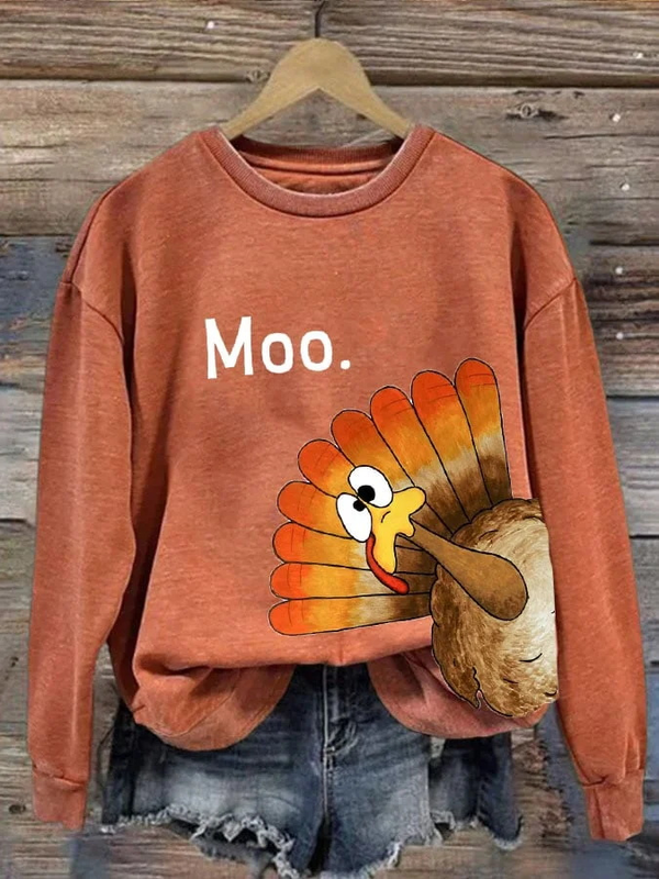Moo Thanksgiving Printed Fleece-lined Unisex Sweatshirt
