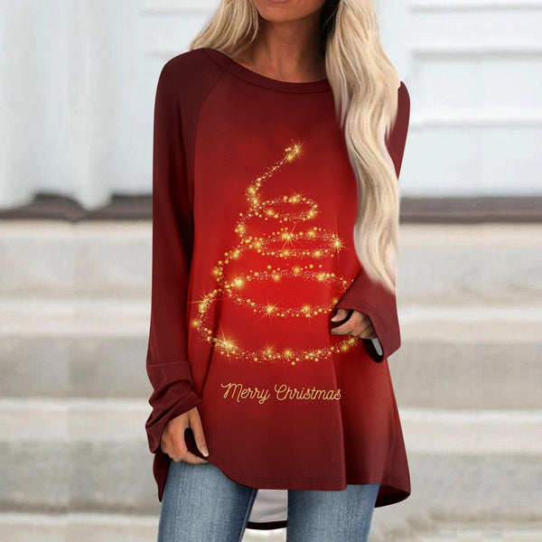 Merry Christmas Printed Crew Neck Loose Women's T-Shirt
