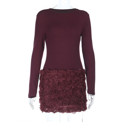 3D floral textured strapless skirt - MISMIWq25245mho wine red-L--5922609568521