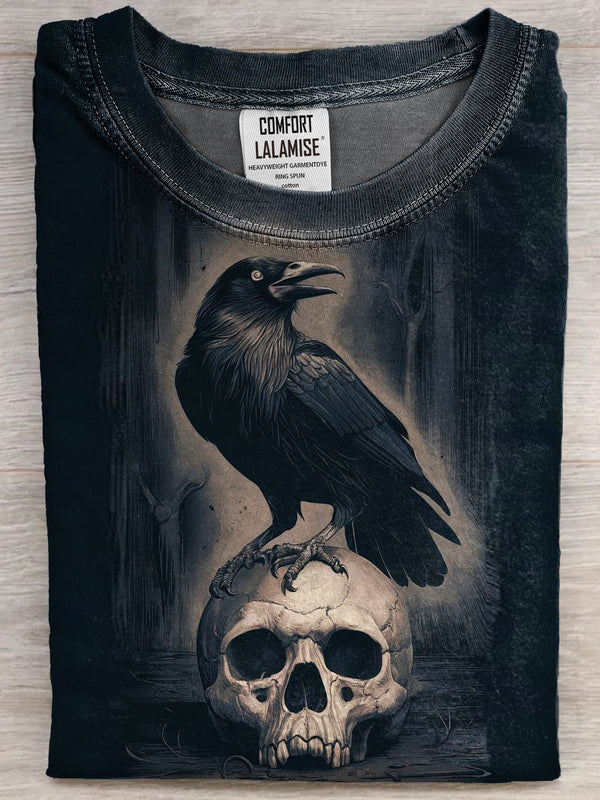 Dark Crow Skull Art Print Casual Short Sleeve T-shirt