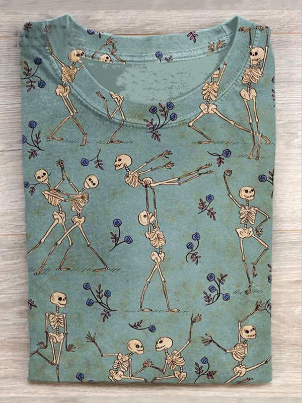 Dancing Skeletons Print Women's Crew Neck T-Shirt