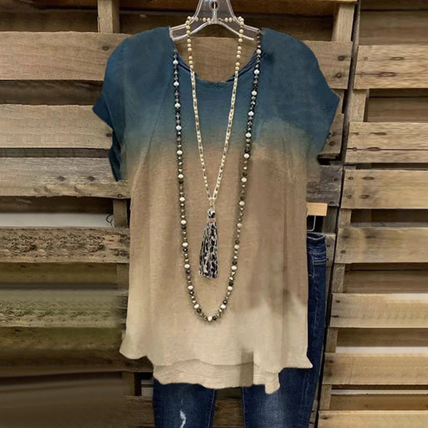 Gradient Color Design Distressed Women’s T-shirt