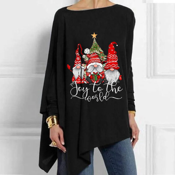 Joy To The Aoglol Printed Mid-Length Irregular Women's Tops