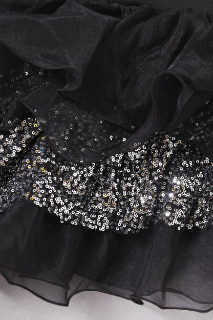 Black Ruffled Mesh Asymmetrical Party Dress