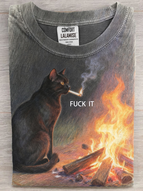 Fuck It Black Cat Art Print Casual Short Sleeve T-shirt