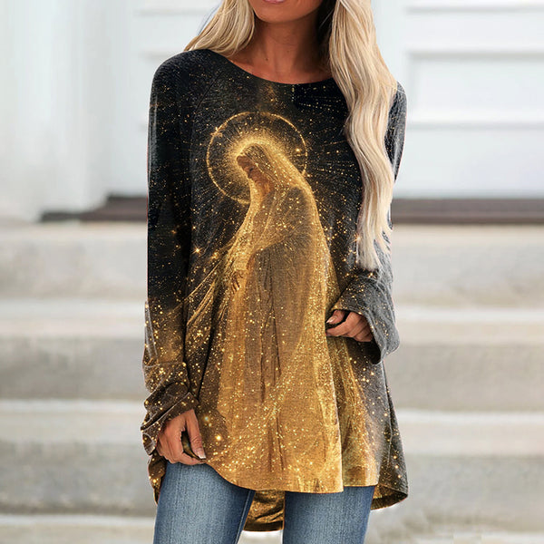The Lord Is With Thee Print Crew Neck Women's Loose T-shirt