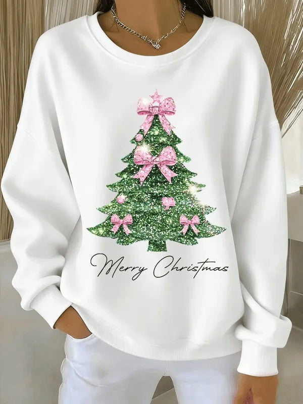 Pink Christmas Tree Printed Fleece-lined Unisex Sweatshirt
