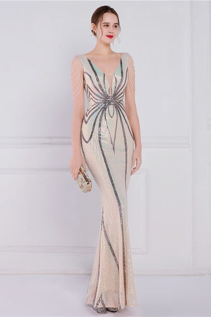 Beaded Floral Sequin Mermaid Party Dress