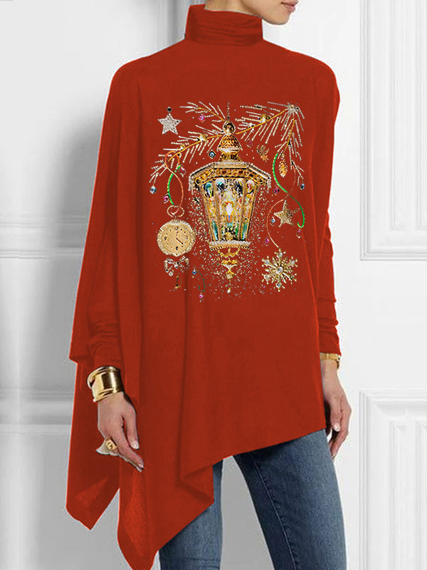 Women's Retro Christmas Turtleneck Plus Size Tops