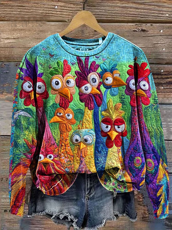 Colourful Roosters Printed Women's Sweatshirt