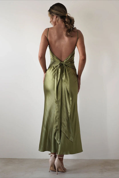Satin Backless Tie Party Dress