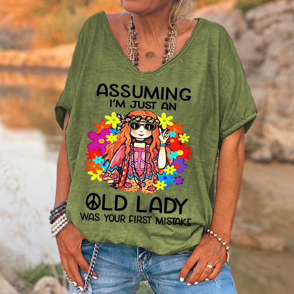 Custompupshirt Women's Funny Assuming I'm Just An Old Lady Was Your First Mistake Hippie Casual Shirts