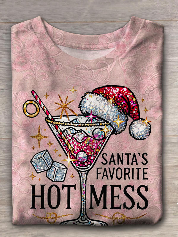 Santa's Favorite Hot Mess Printed Crew Neck Women's T-shirt