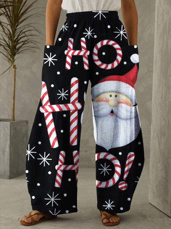 Father Christmas And Snowflake And Candy Print Lounge Pants