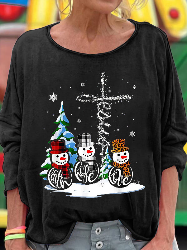 Jesus Snowman Printed Crew Neck Women's T-shirt