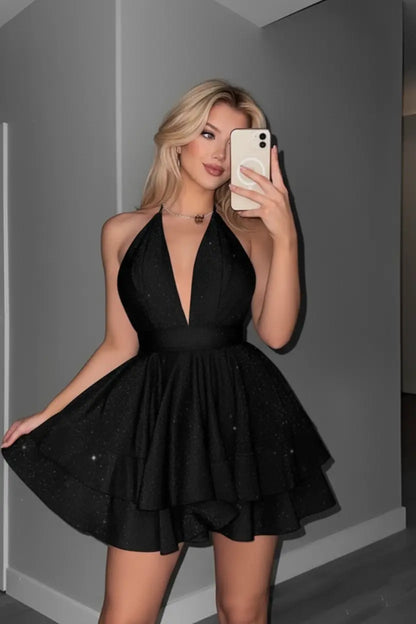 Pink Deep V-Neck Ruffle Dress