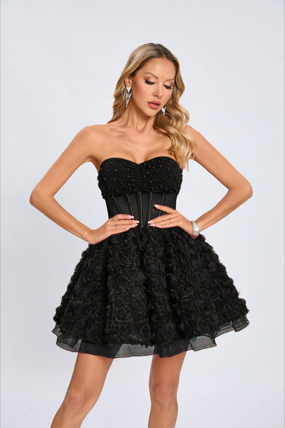 Beaded Strapless Puff Party Dress
