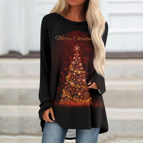 Merry Christmas Printed Crew Neck Loose Women's T-Shirt