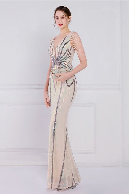 Beaded Floral Sequin Mermaid Party Dress