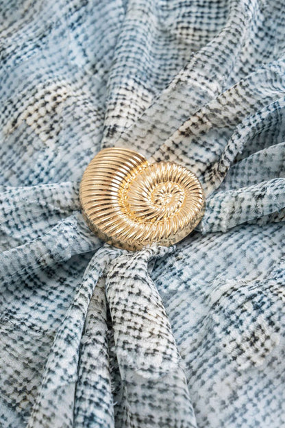 Abstract Pattern Chiffon Zipper Metallic Sea Shell Decor Ruched Skirt - MISMIMCWBK2505200014-BABY BLUE-XS