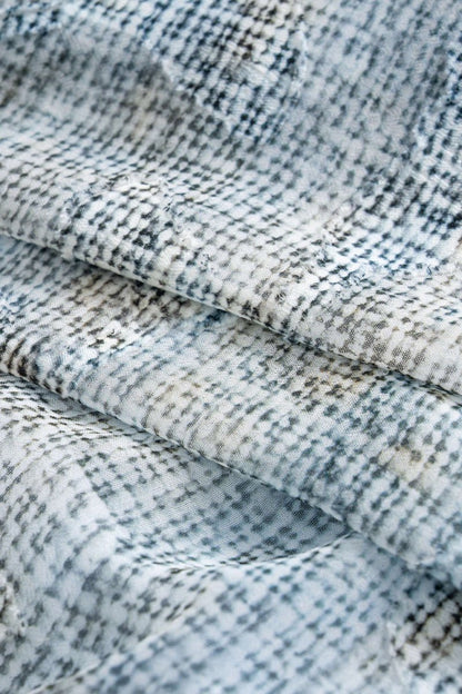 Abstract Pattern Chiffon Zipper Metallic Sea Shell Decor Ruched Skirt - MISMIMCWBK2505200014-BABY BLUE-XS