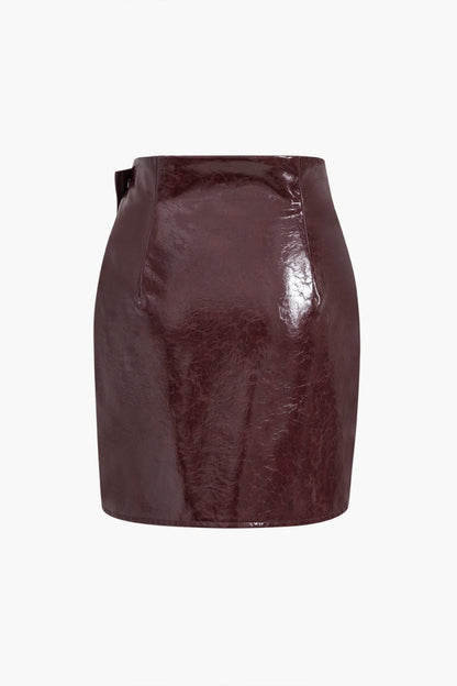 Asymmetrical Faux Leather Skirt Set - MISMIMCWSB2410170032-BURGUNDY-XS