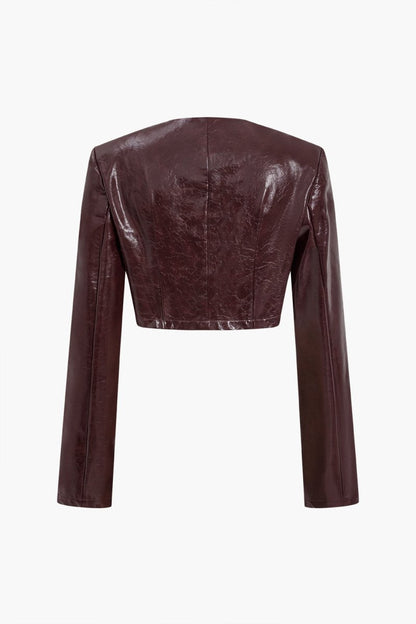 Asymmetrical Faux Leather Skirt Set - MISMIMCWSB2410170032-BURGUNDY-XS