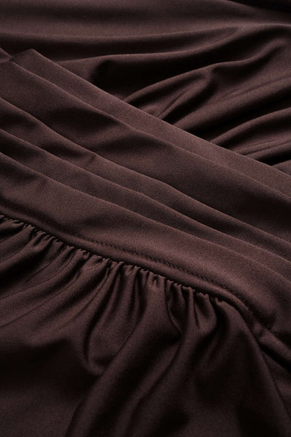 Asymmetrical Neck Ruched Long - Sleeve Maxi Dress - MISMIMCWDA2507210053-COFFEE-XS