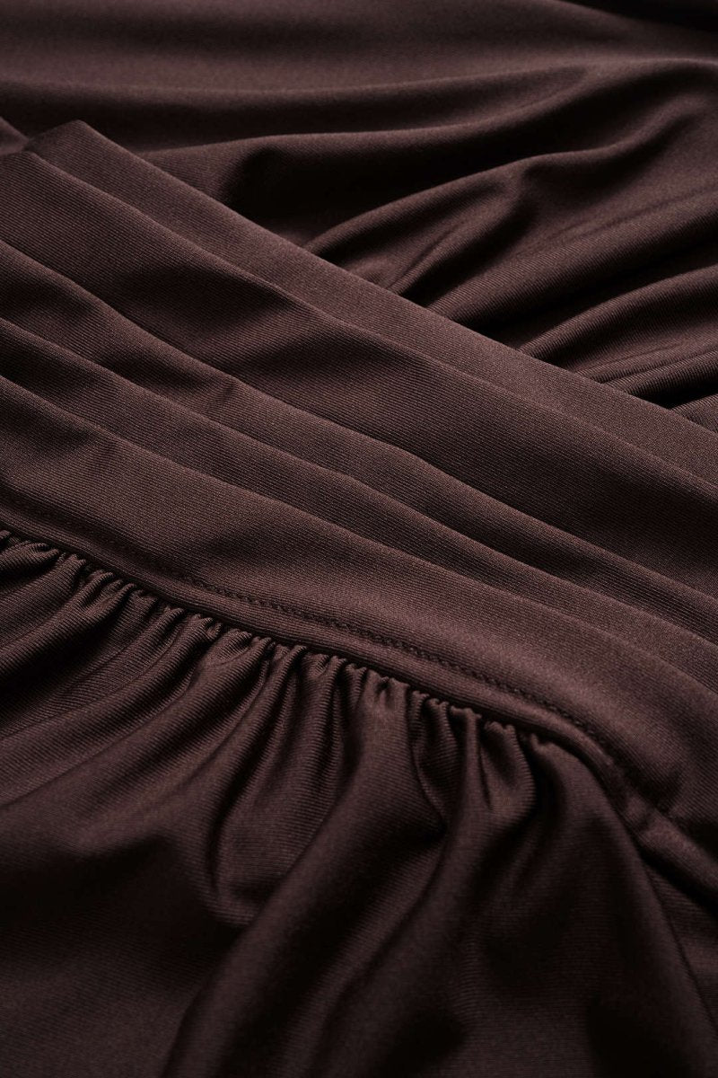 Asymmetrical Neck Ruched Long - Sleeve Maxi Dress - MISMIMCWDA2507210053-COFFEE-XS