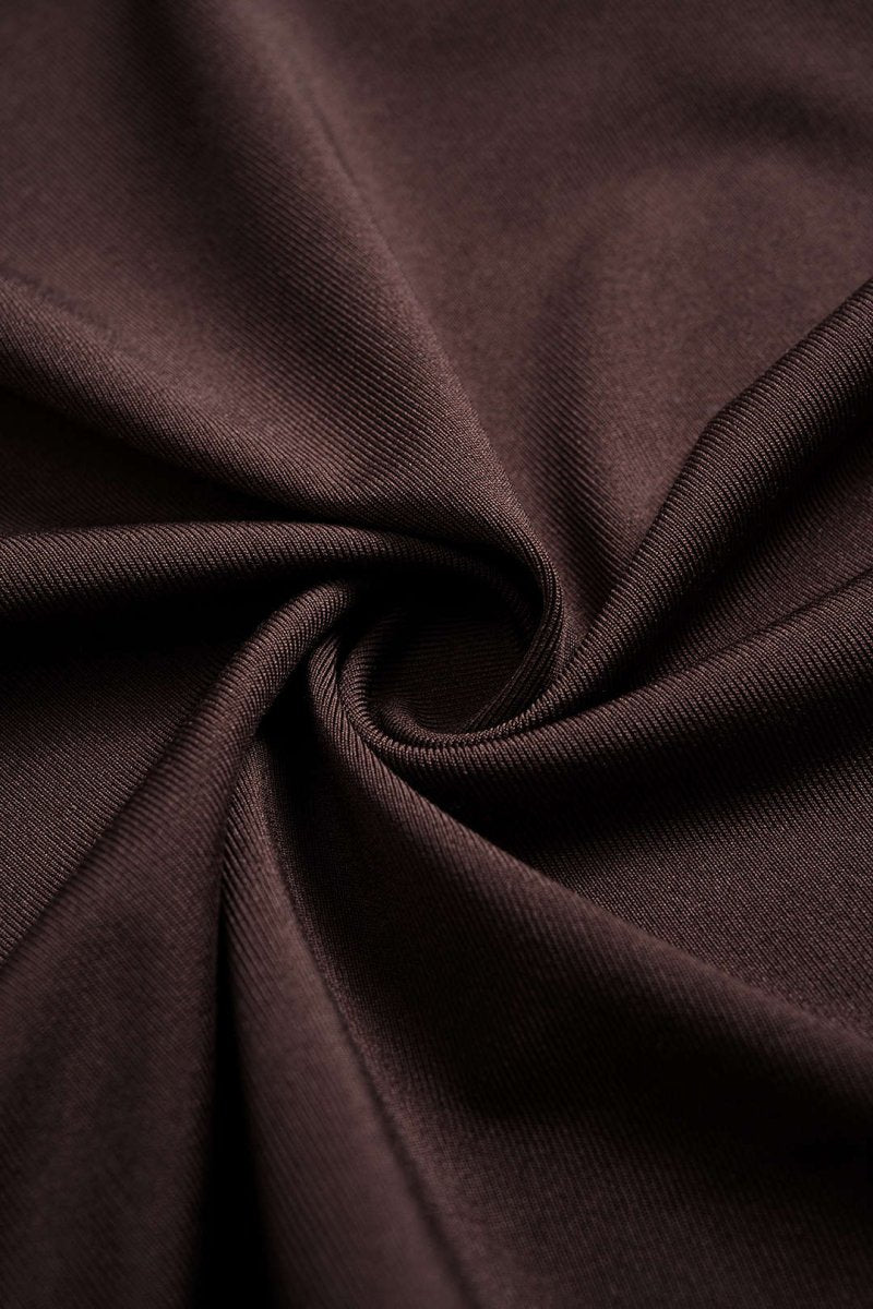 Asymmetrical Neck Ruched Long - Sleeve Maxi Dress - MISMIMCWDA2507210053-COFFEE-XS