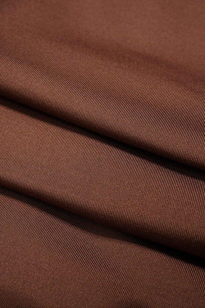 Asymmetrical Neck Ruched Long Sleeve Mini Dress - MISMIMCWDA2507230311-COFFEE-XS