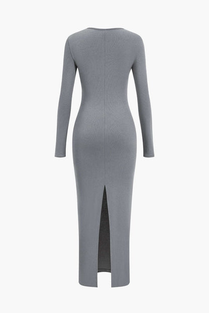 Asymmetrical Neck Slit Maxi Dress - MISMIMCWDA2311140067-GRAY-XS