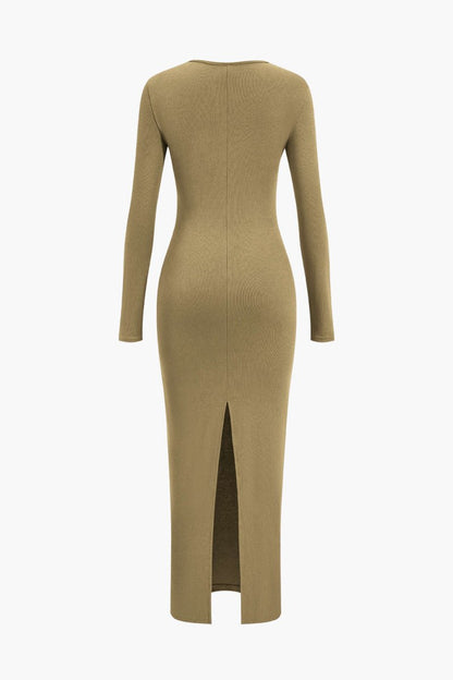 Asymmetrical Neck Slit Maxi Dress - MISMIMCWDA2311140067-KHAKI-XS