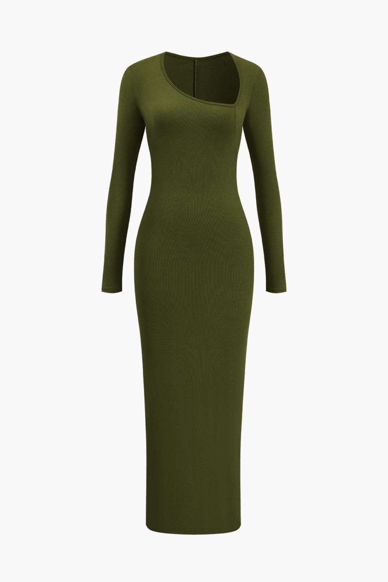 Asymmetrical Neck Slit Maxi Dress - MISMIMCWDA2311140067-MILITARY-XS