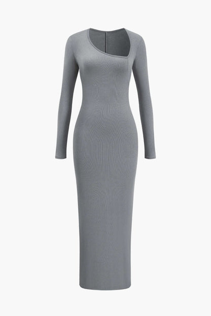 Asymmetrical Neck Slit Maxi Dress - MISMIMCWDA2311140067-GRAY-XS