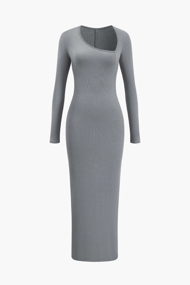 Asymmetrical Neck Slit Maxi Dress - MISMIMCWDA2311140067-GRAY-XS
