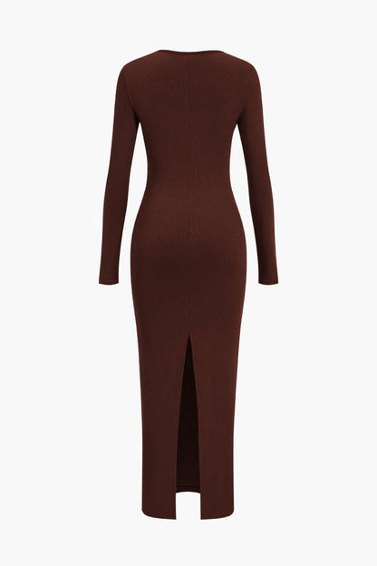 Asymmetrical Neck Slit Maxi Dress - MISMIMCWDA2311140067-BURGUNDY-XS