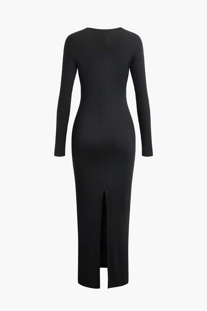 Asymmetrical Neck Slit Maxi Dress - MISMIMCWDA2311140067-BURGUNDY-XS