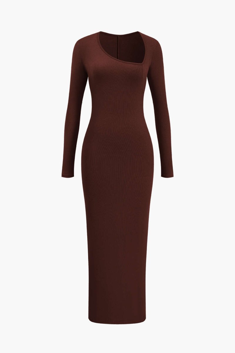 Asymmetrical Neck Slit Maxi Dress - MISMIMCWDA2311140067-BURGUNDY-XS