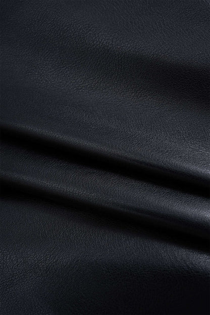 Asymmetrical Ruched Faux Leather Mini Skirt - MISMIMCWBK2209300013-BLACK-XXS