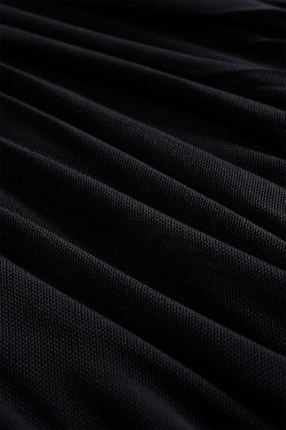 Asymmetrical Ruched Mesh Sleeveless Mini Dress - MISMIMCWDC2506300127-BLACK-XS