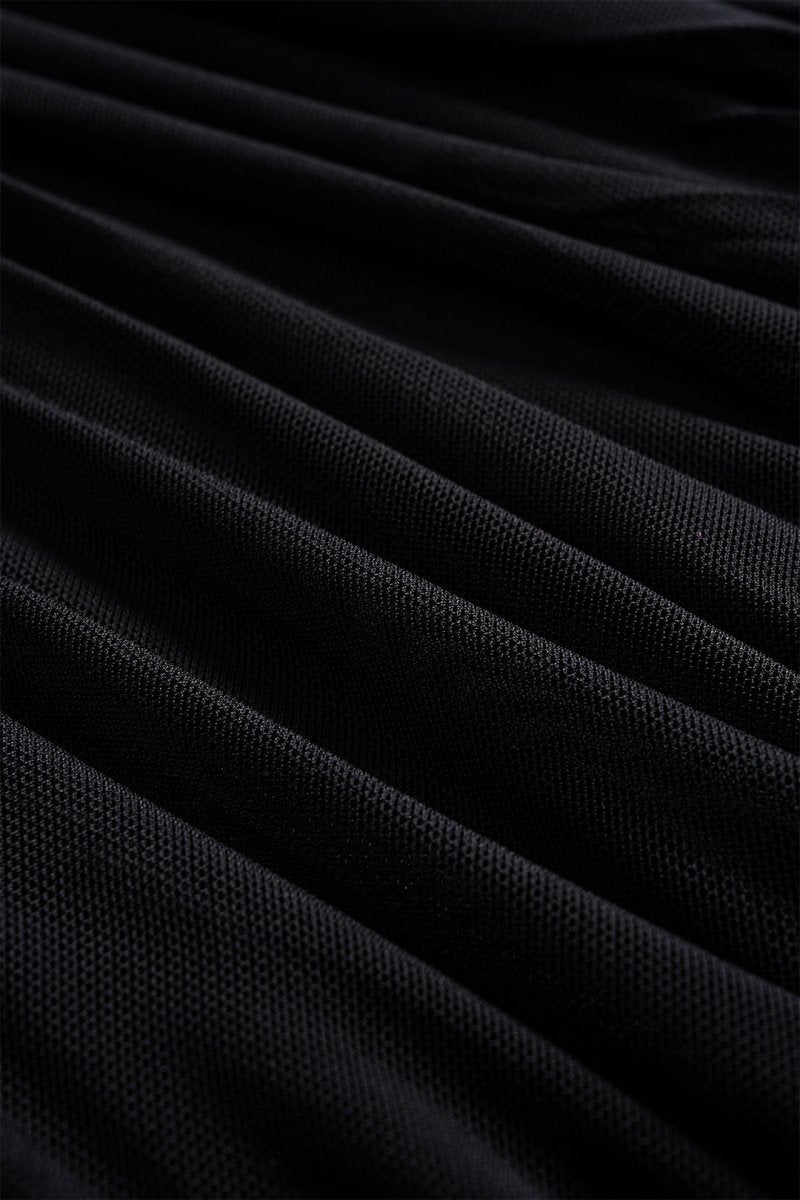 Asymmetrical Ruched Mesh Sleeveless Mini Dress - MISMIMCWDC2506300127-BLACK-XS